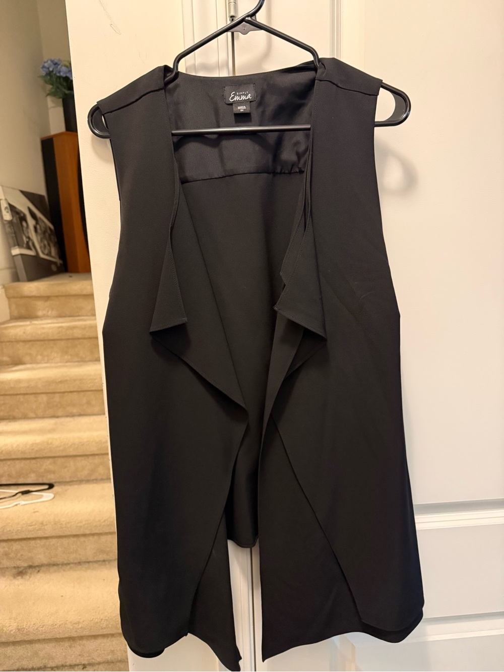Black Sleeveless Draped Open Front Vest - Simply Emma